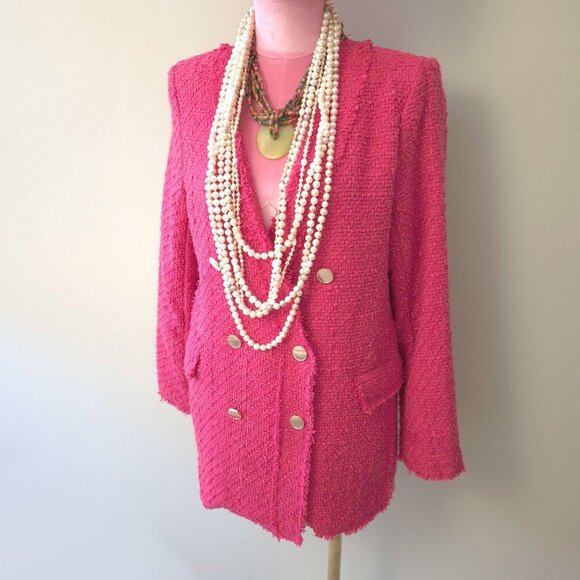 NWT Rachel Zoe fuchsia pink double breasted tweed like blazer, S - Picture 4 of 10